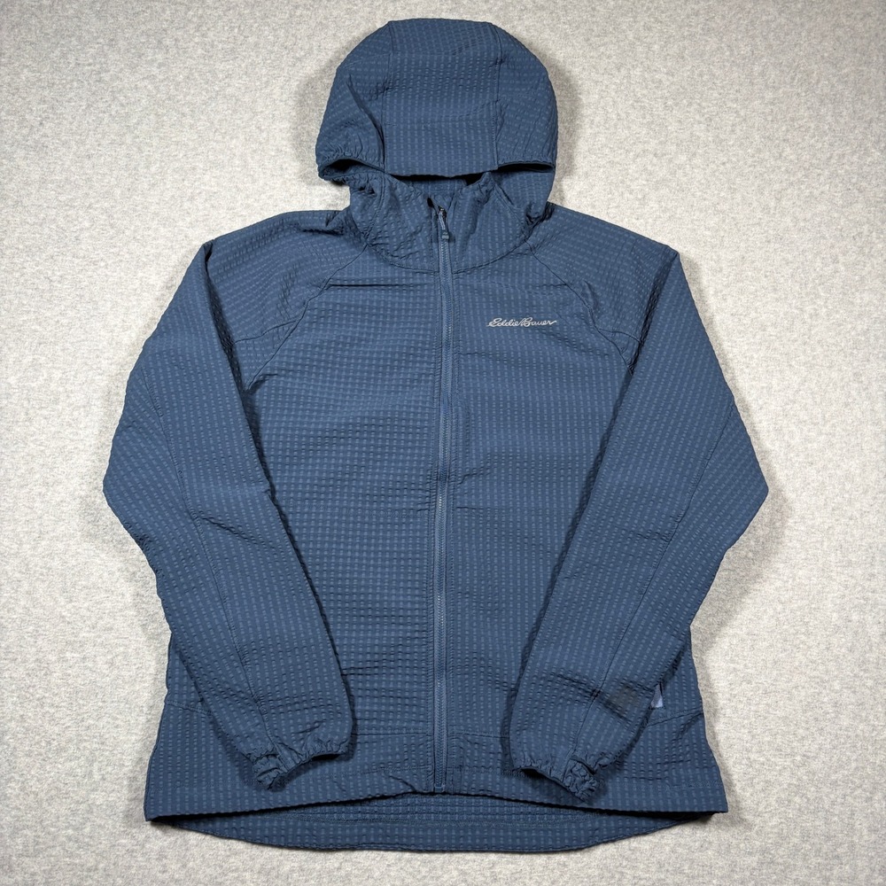 Eddie Bauer Sandstone Backbone Grid Hoodie Women Large Blue Full Zip Outdoors